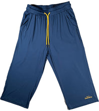 Load image into Gallery viewer, Blue swim shorts, with yellow logo and waistband
